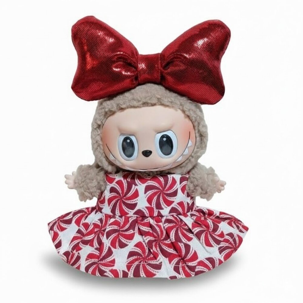 Holiday Christmas Candy Handmade Dress And Bow For Labubu
